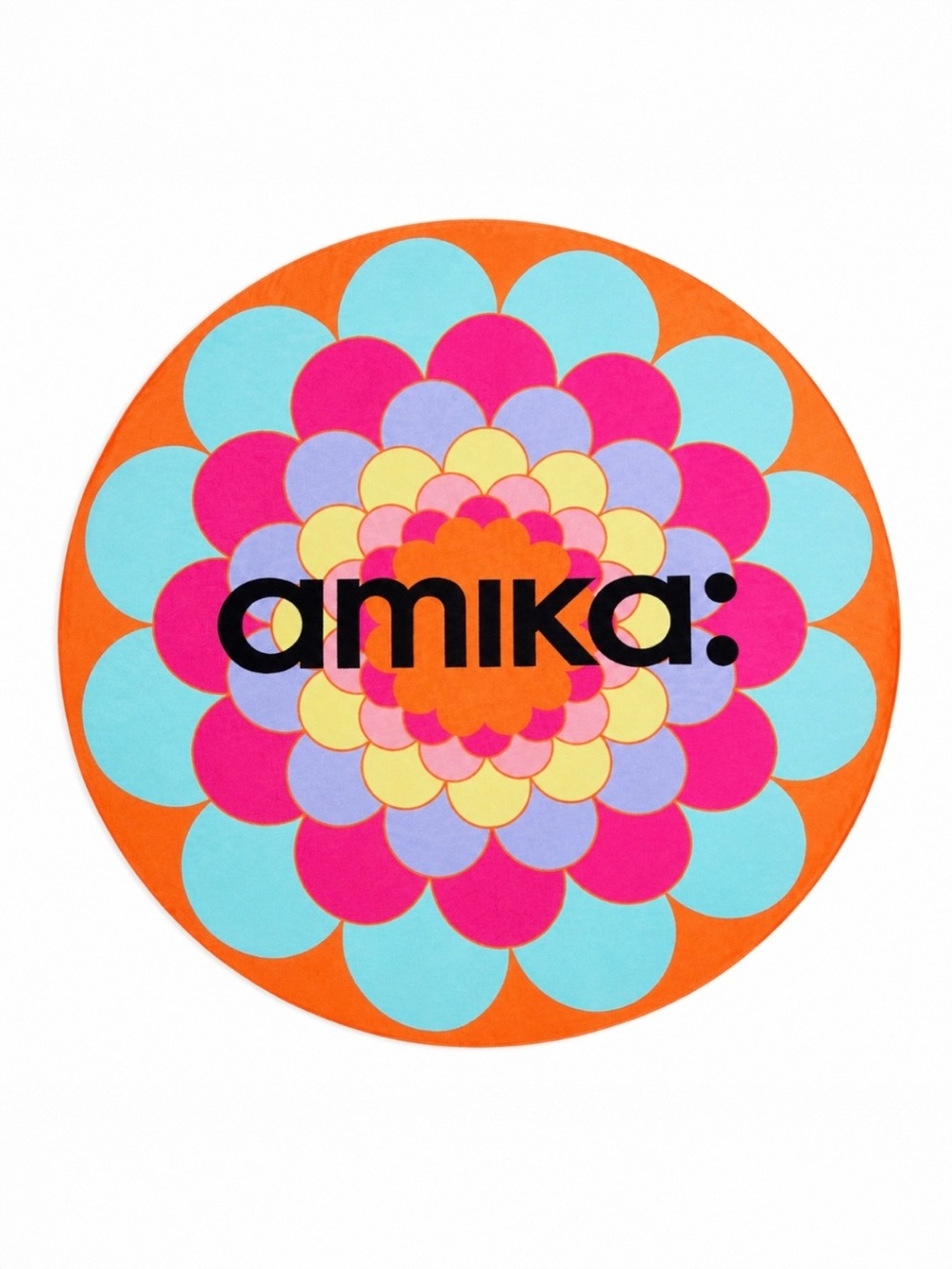 amika Oversized Round Beach Towel 58” Neon Floral Mandala Like New